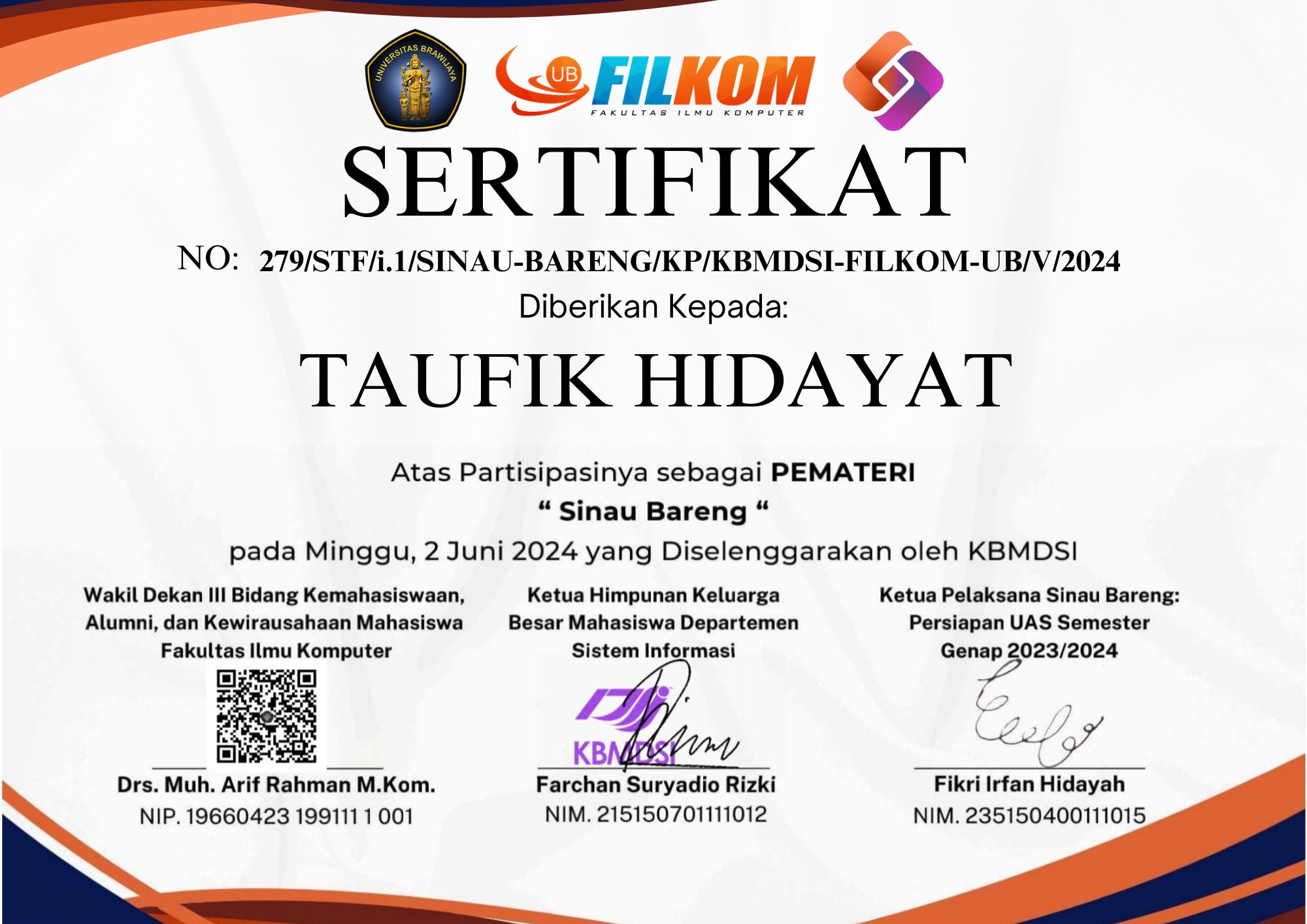 Speaker at Sinau Bareng Certificate